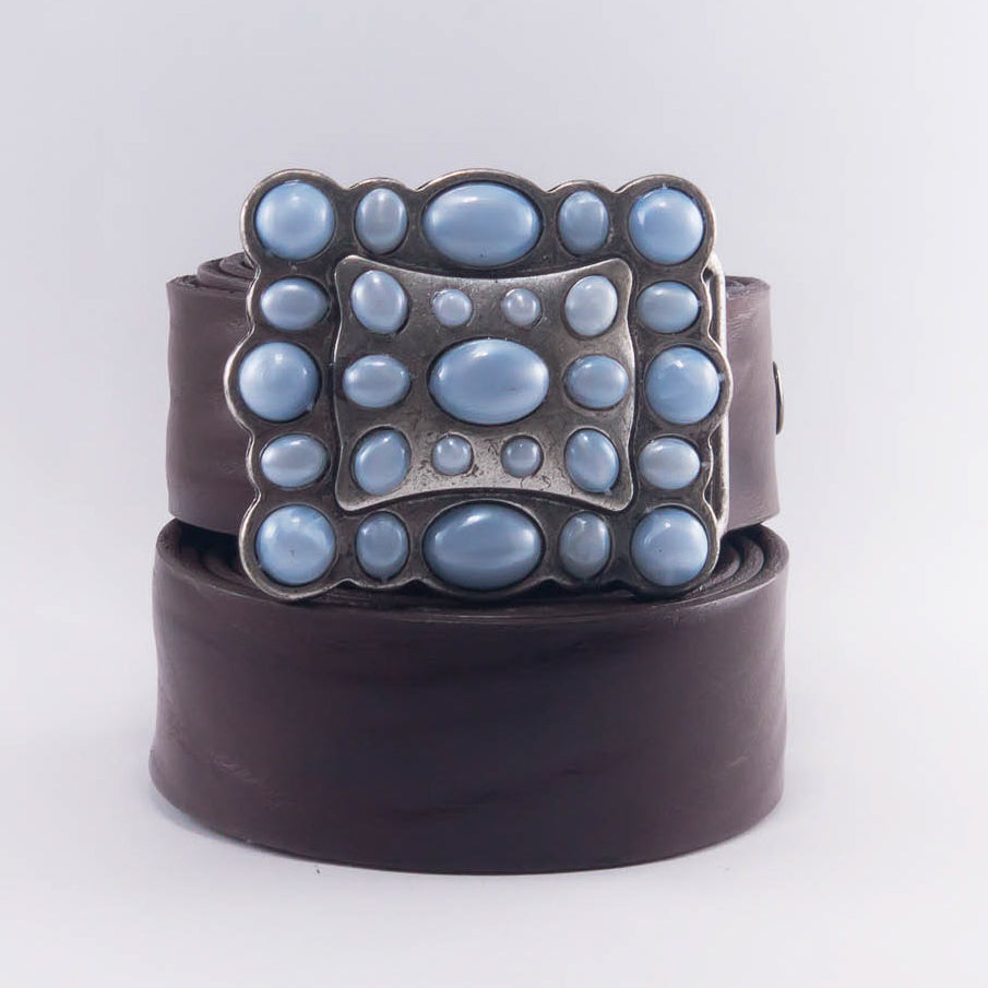 Bedazzled Blue Pearl Belt Buckle