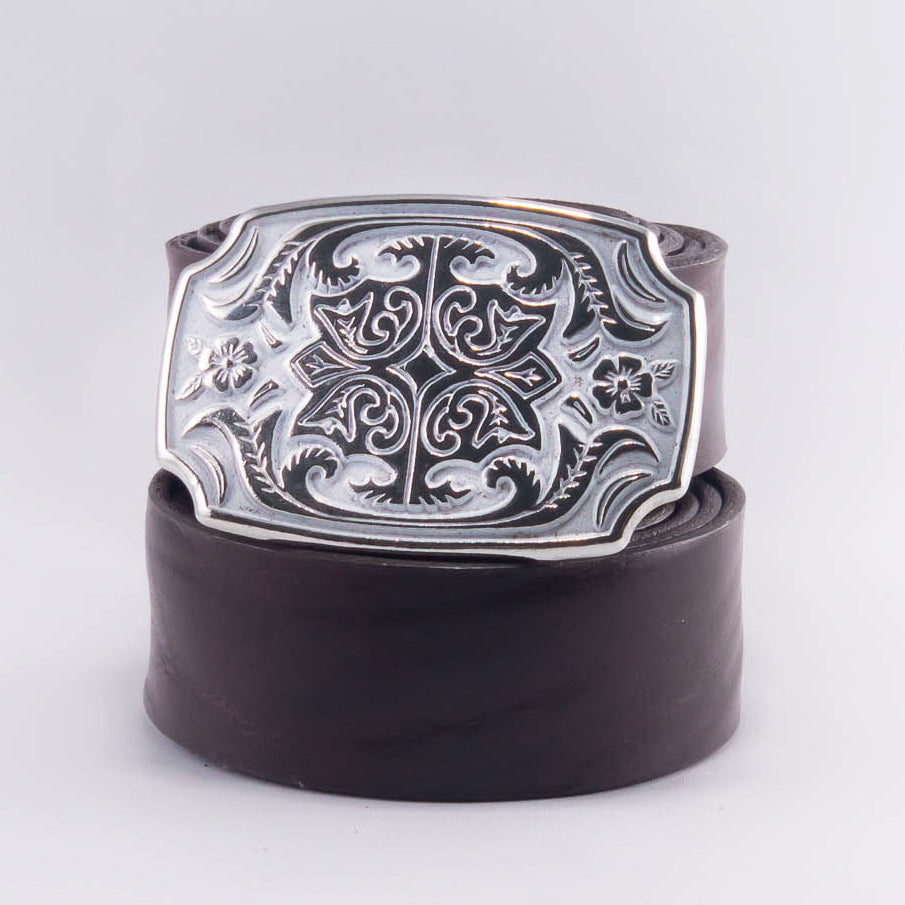 Silver Floral Carvings Belt Buckle